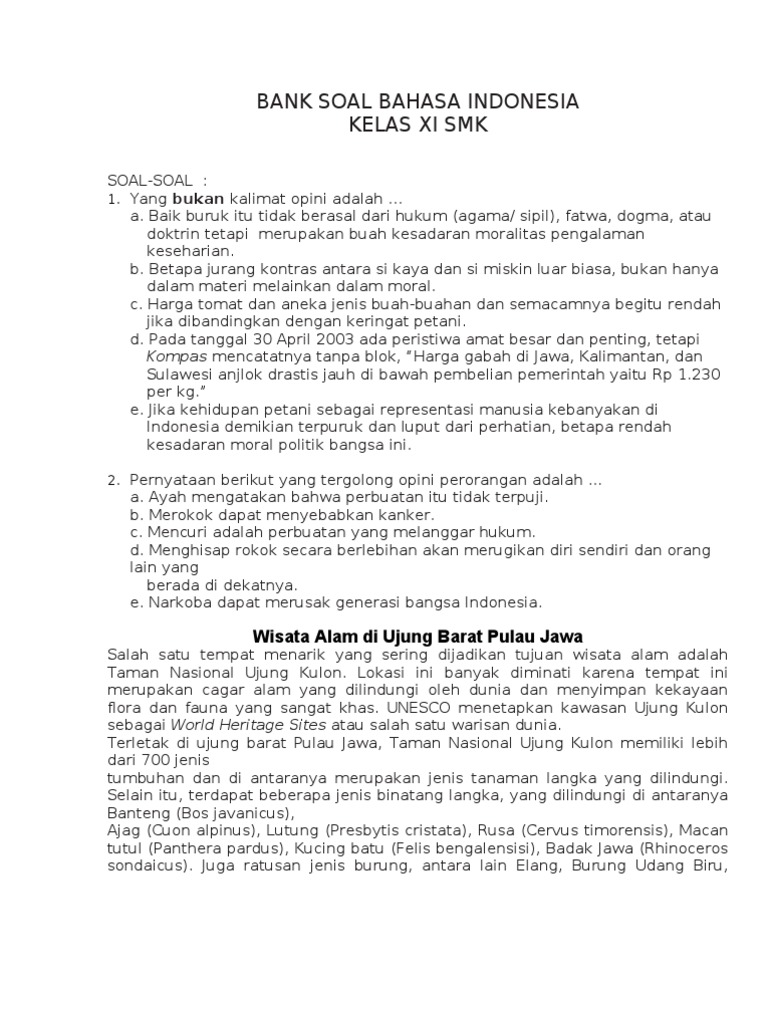 Bank Soal Bahasa Ndonesia Kelas Xi