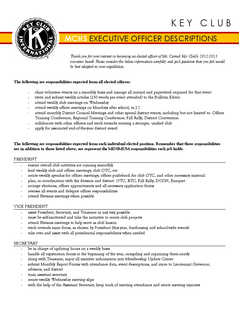 Executive Board Descriptions 20122013 PDF Secretary Government