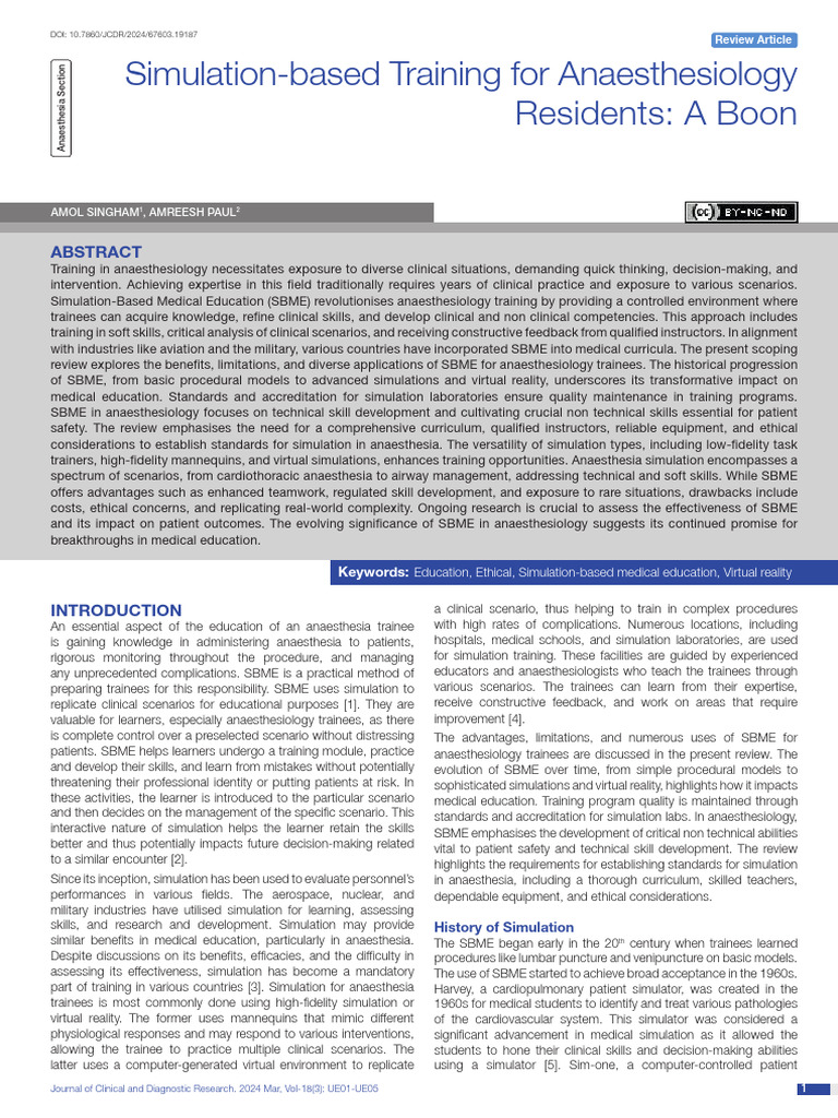 Simulation-Based Training For Anaesthesiology Residents - A Boon | PDF ...