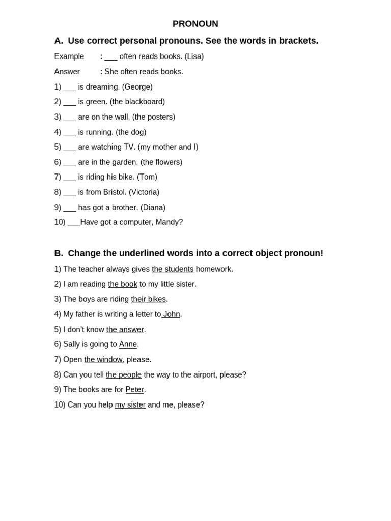 Pronoun Usage Exercises | PDF | Linguistic Morphology