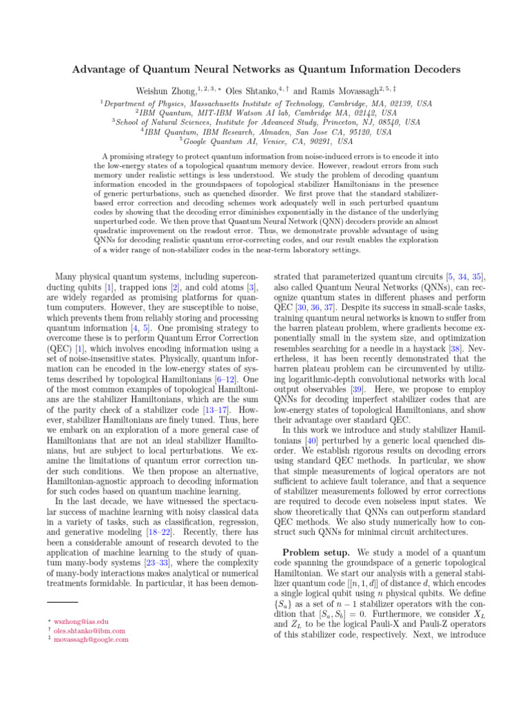 Advantage of Quantum Neural Networks As Quantum Information Decoders ...