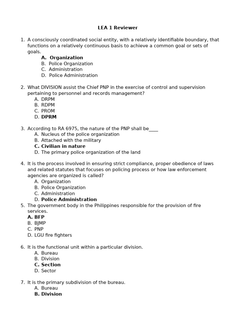 LEA 1 Reviewer | PDF | Cadet | Government