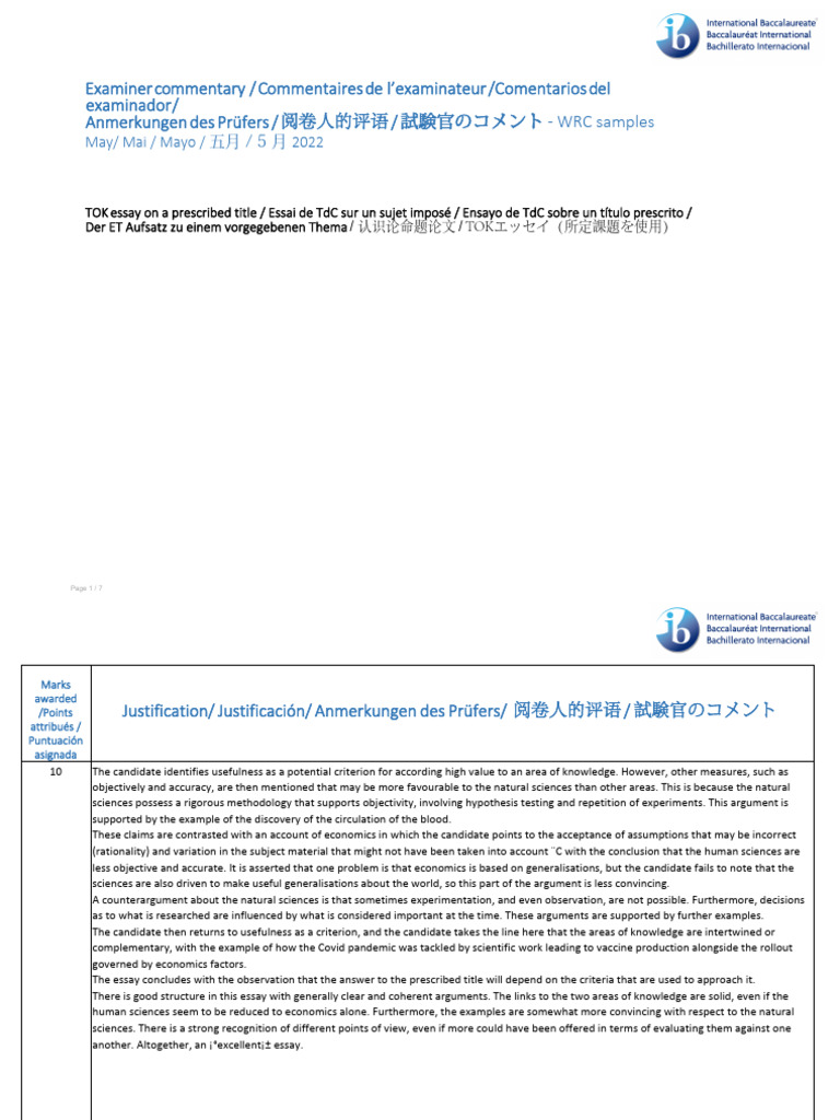 TOK Essay Evaluation and Commentary | PDF | Science | Knowledge
