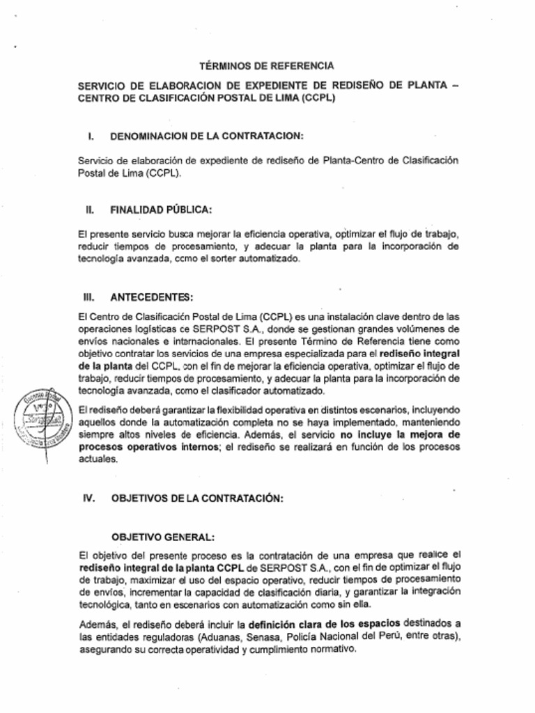 TDR - Serv. Elaboración Expediente de Rediseño de Planta CCPL-2024 | PDF