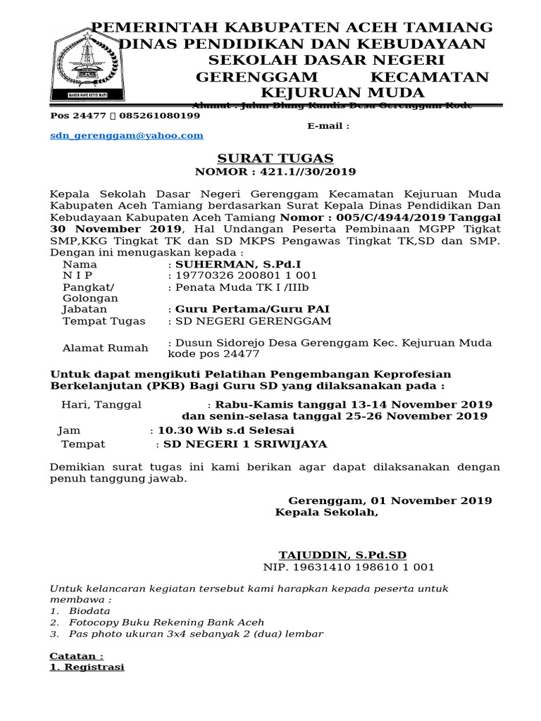 Contoh Surat Tugas Guru Pelatihan - Suherman | PDF