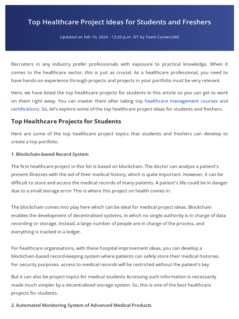 Top Healthcare Project Ideas for Students | PDF | Palliative Care ...