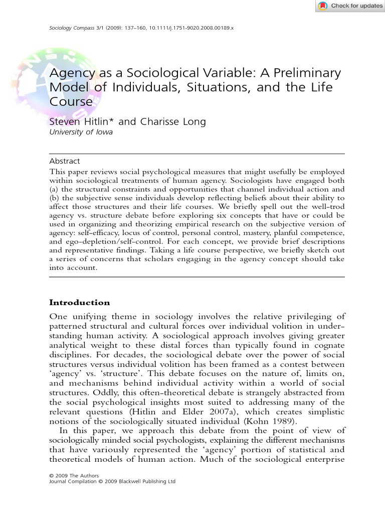Understanding Agency in Sociology | PDF | Self Efficacy | Self Control