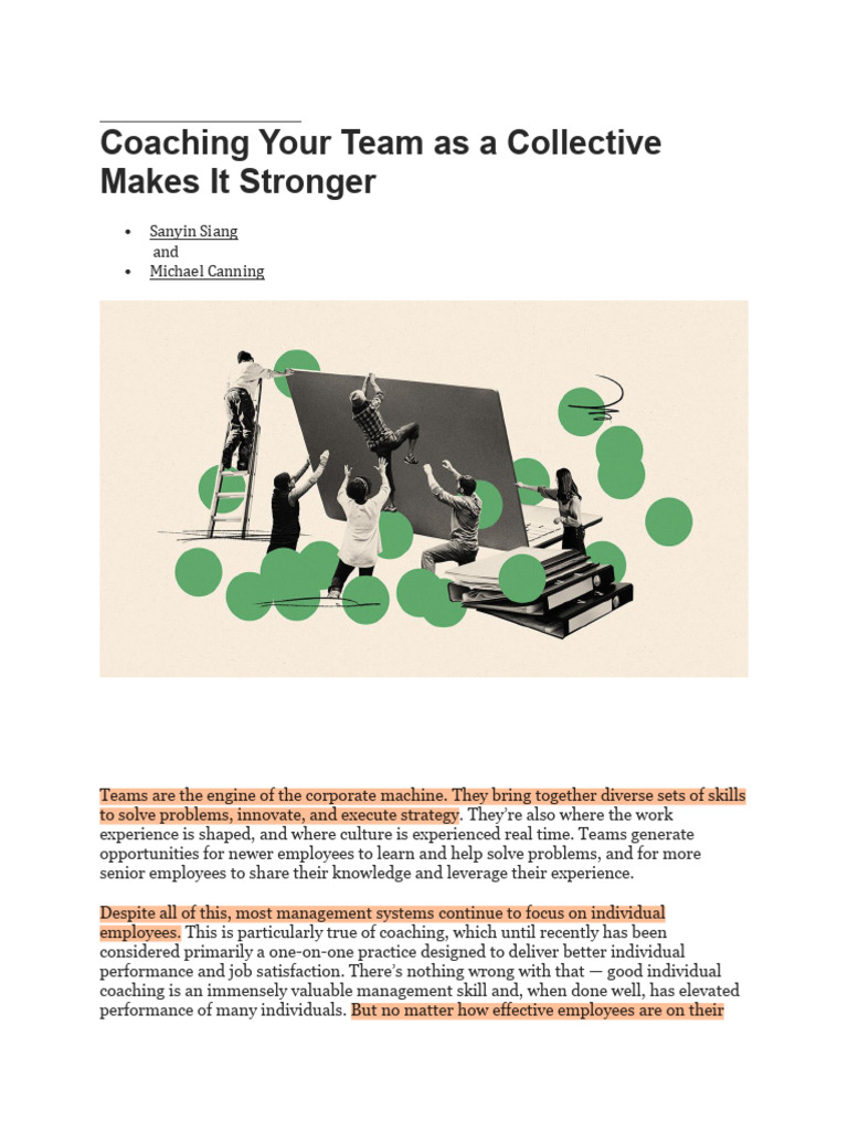 Team Coaching for Collective Success | PDF | Learning | Physician