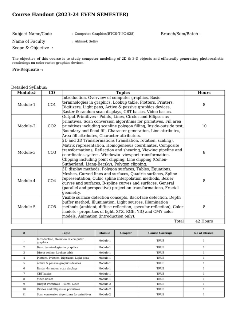 Course Handout | PDF | 2 D Computer Graphics | Computer Graphics