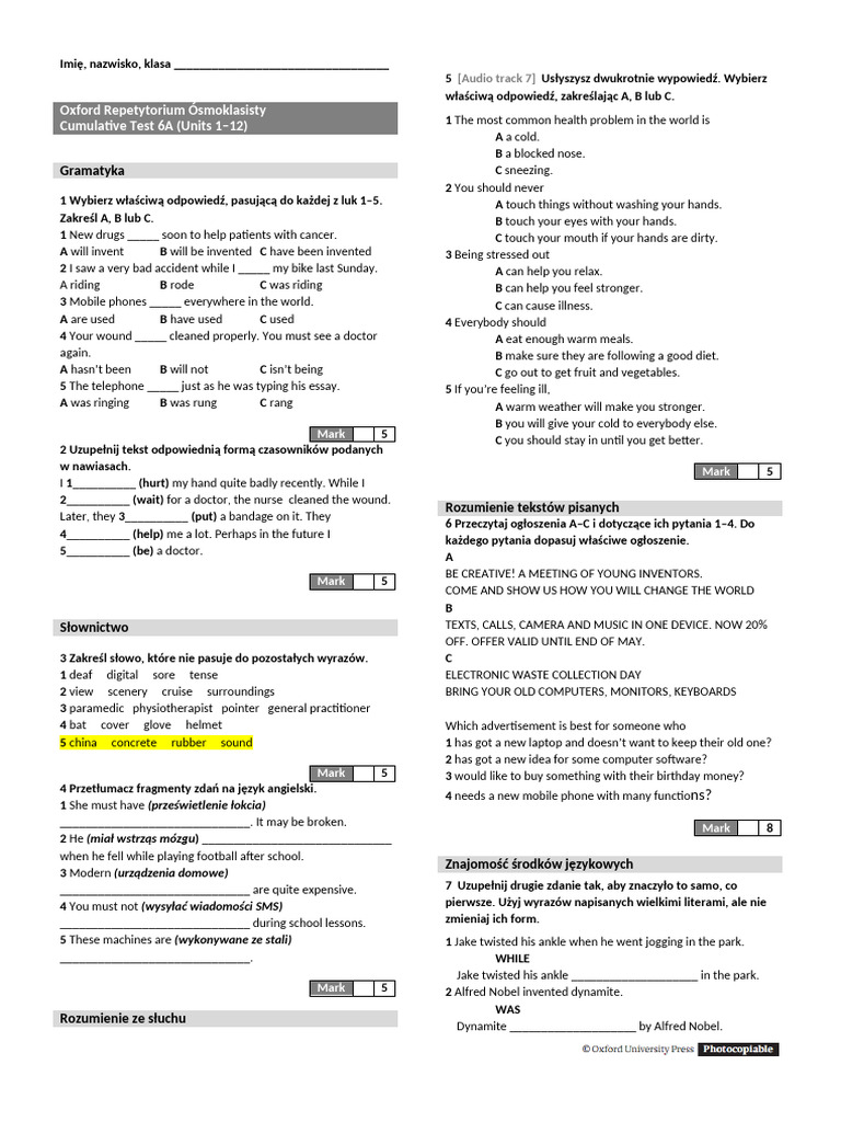 Cumulative Test 1 12 A | PDF