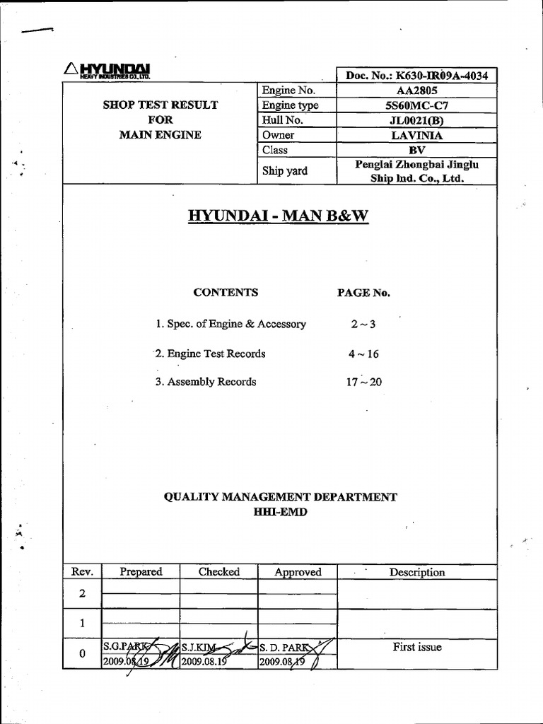 Shop Test of Main Engine | PDF
