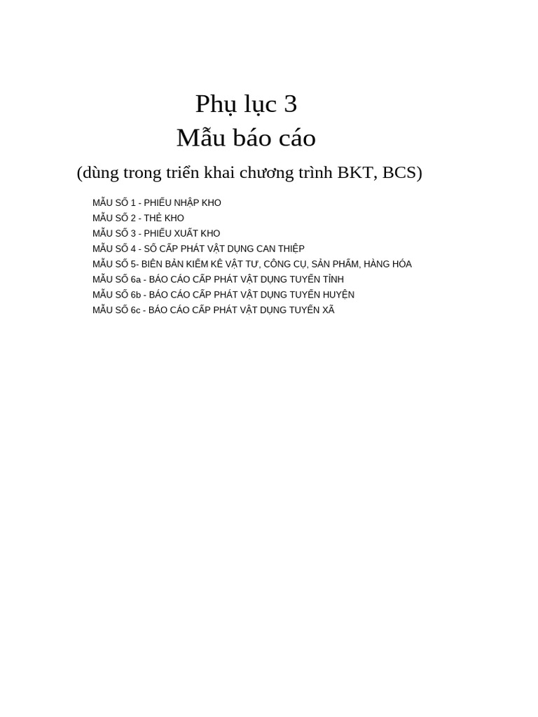 Phu Luc 3 BKT BCS 1 1 Vat Tu | PDF