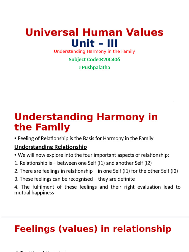 Family Harmony Through Human Values | PDF | Happiness | Love