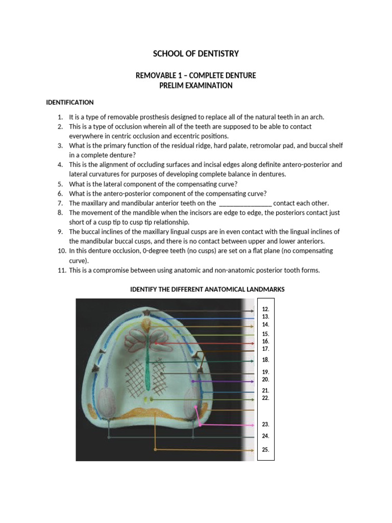 Complete Denture Examination Guide | PDF | Dentures | Dental Anatomy