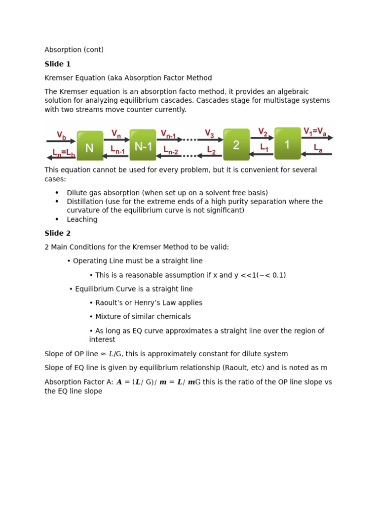 Kremser Equation for Absorption Analysis | PDF