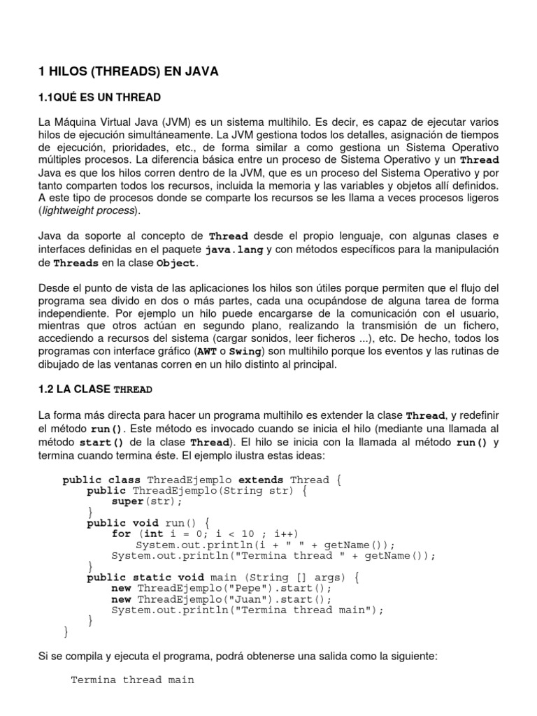 Hilos en Java: conceptos básicos, ciclo de vida y sincronización | PDF