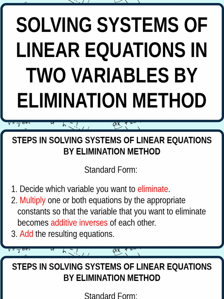 Elimination Method for Linear Equations | PDF | Equations | System Of ...