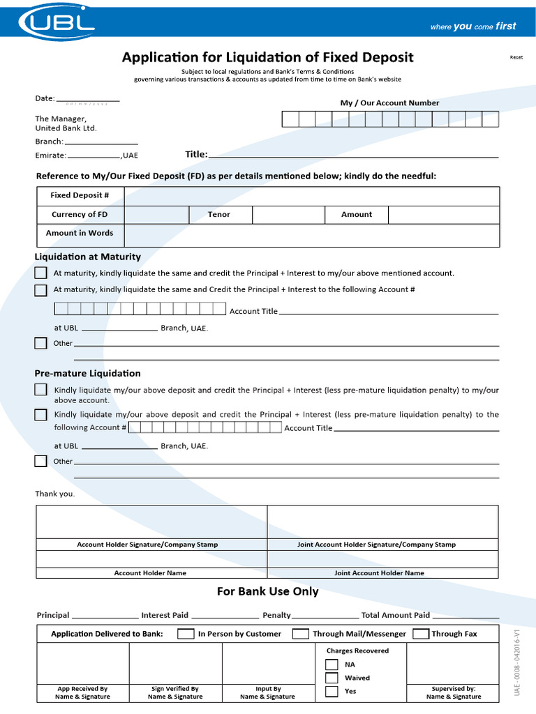 Fixed Deposit Liquidation Request Form | PDF