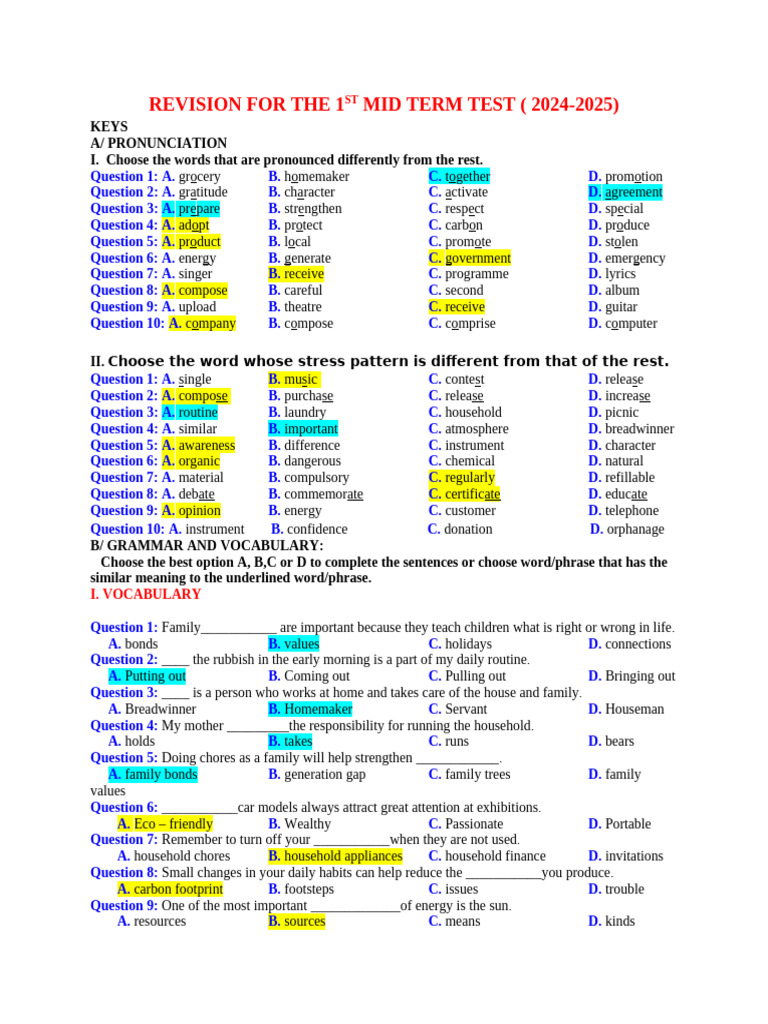 Midterm Test Revision Guide 2024 | PDF | Plastic | Recycling
