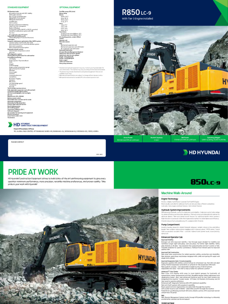 R850 LC-9 Equipment Specifications | PDF | Engines | Turbocharger