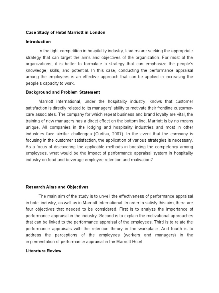 Case Study Of Hotel Marriott In London PDF Performance Appraisal 