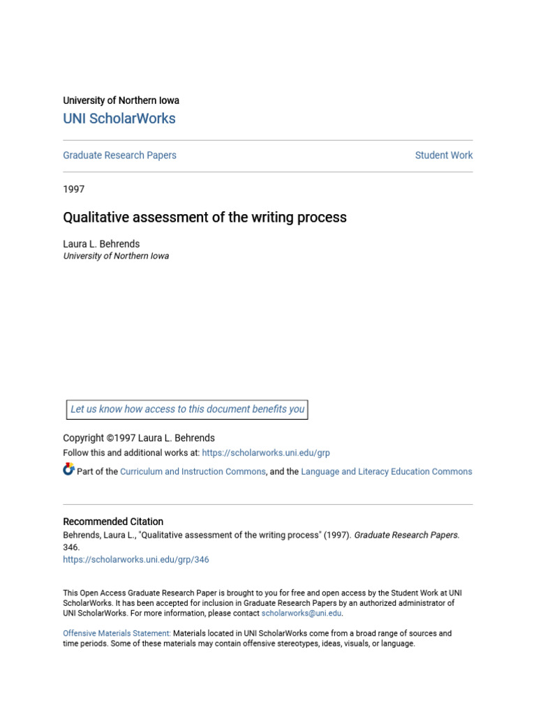 Qualitative Assessment of The Writing Process | PDF | Educational ...