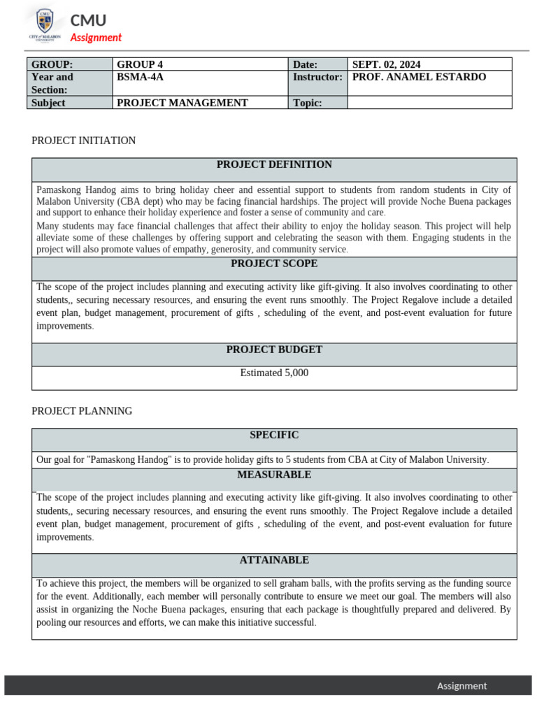 Holiday Support Project for CMU Students | PDF