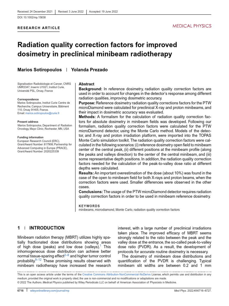 Medical Physics - 2022 - Sotiropoulos - Radiation Quality Correction ...