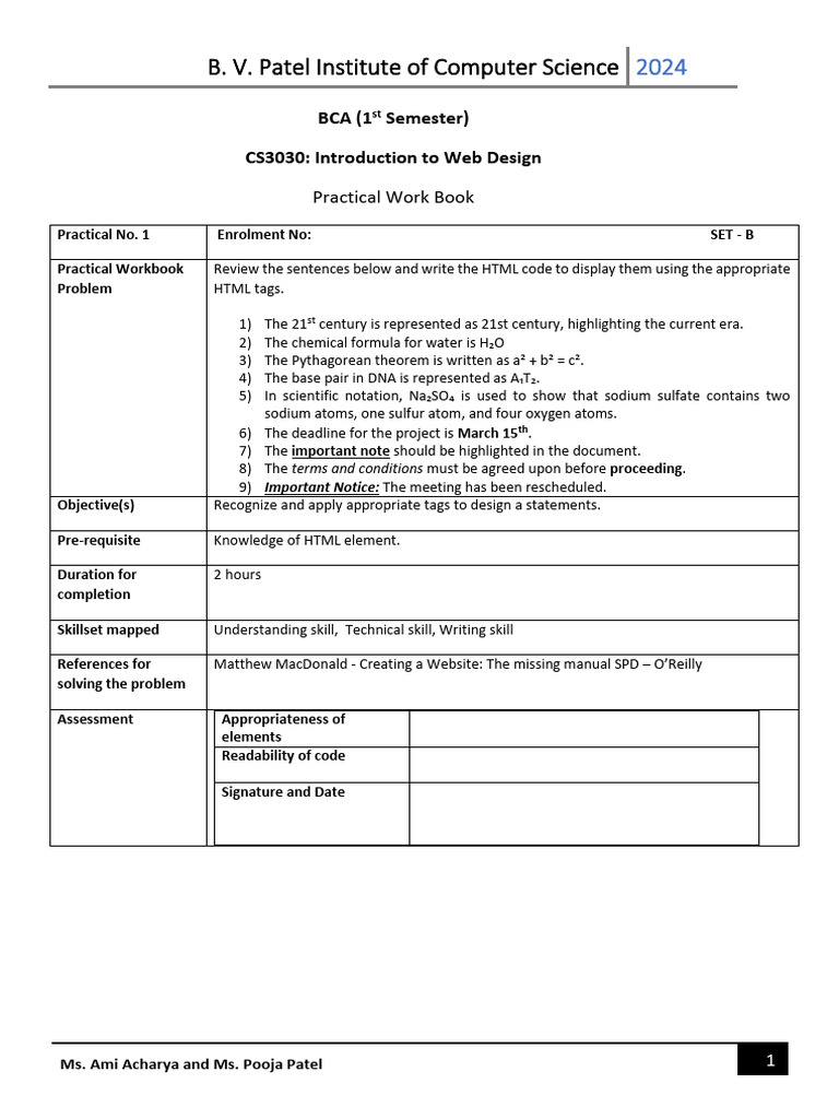 HTML Practical Workbook for BCA Students | PDF | Html | J Query