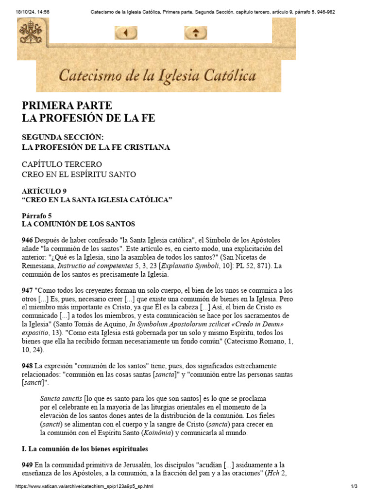 Catecismo de La Iglesia Católica, Primera Parte, Segunda Sección ...