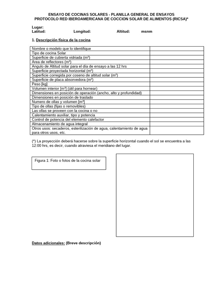 Ensayo de Cocinas Solares: Protocolo RICSA | PDF | Estufa de cocina | Agua