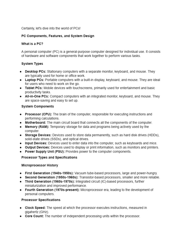 PC Components, Features, and System Design | PDF | Personal Computers ...