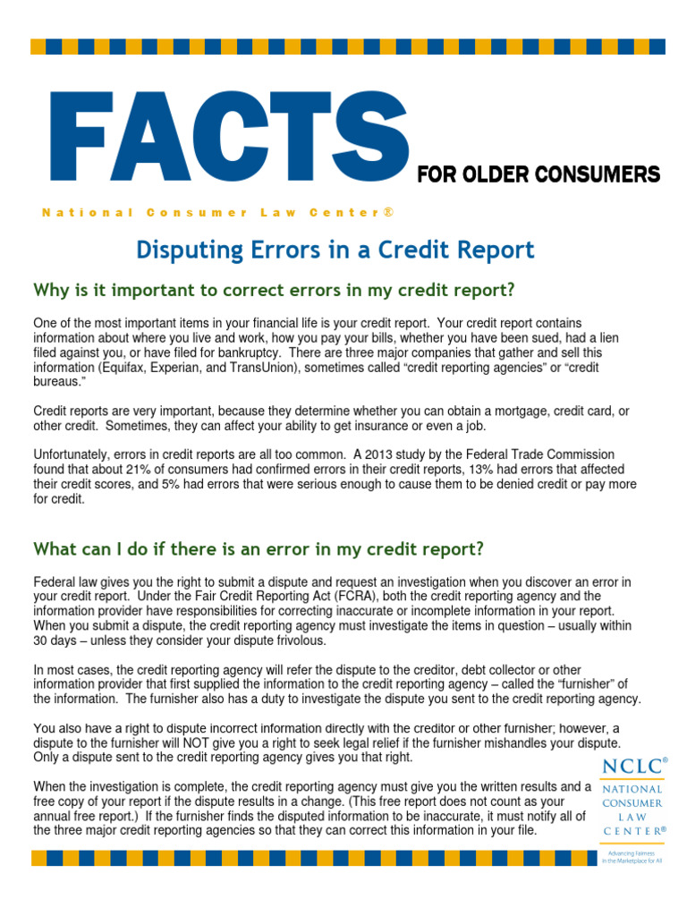 Cf disputing errors in a credit report pdf credit history credit