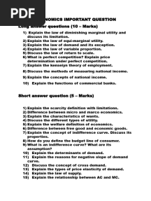 ECONOMICS IMPORTANT QUESTION 1st Year