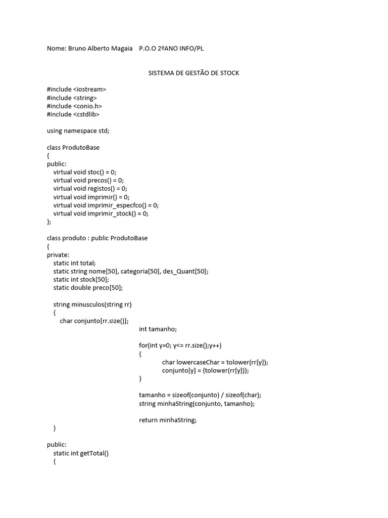 Sistema de Gestão de Stock em C++ | PDF