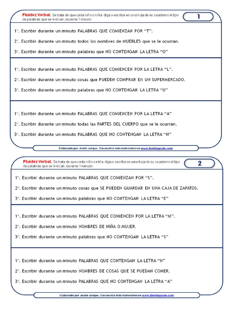 Actividades Fluidez Verbal | PDF
