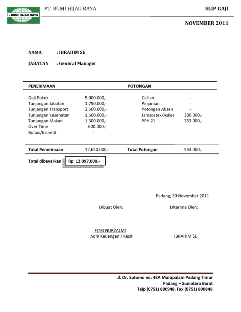 Contoh Slip Gaji Karyawan Jamsostek - Contoh QQ