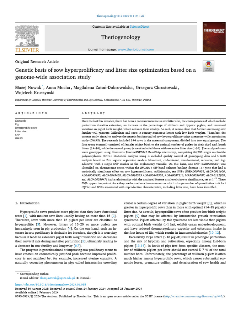 1 s2.0 S0093691X24000414 Main | PDF | Single Nucleotide Polymorphism | Pig