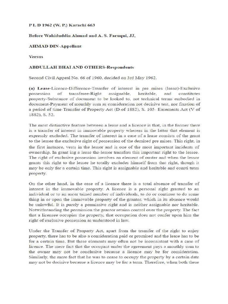 Lease Cases - Headnotes - Part I | PDF