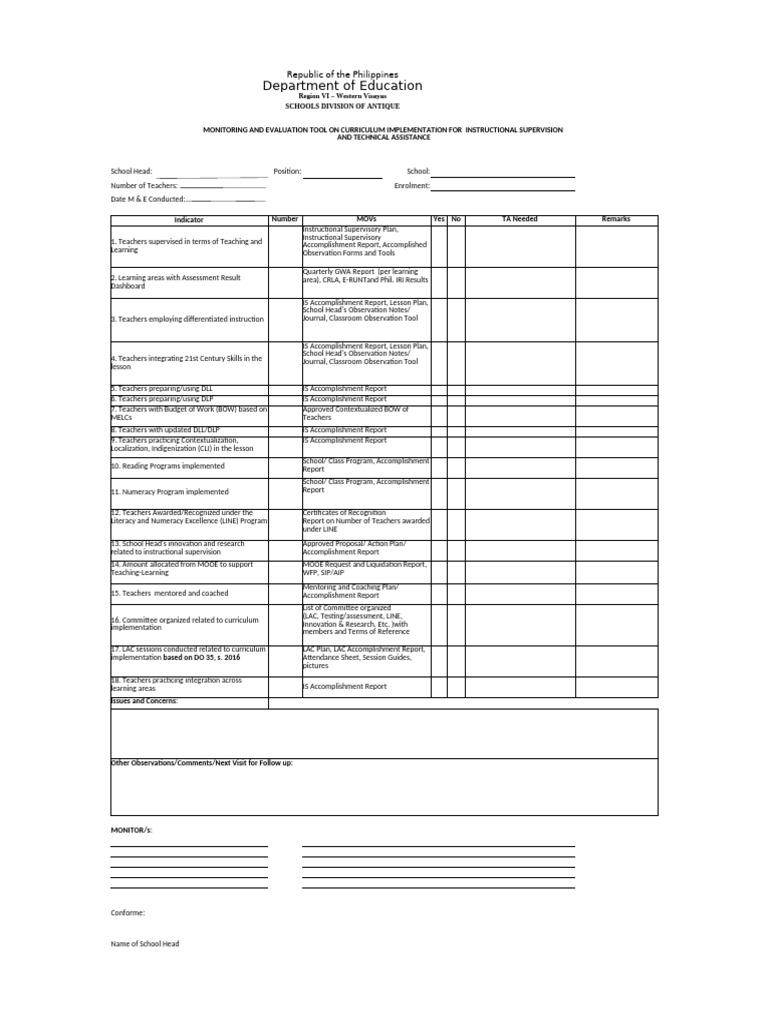 Curriculum Implementation Evaluation Tool | PDF | Teachers ...