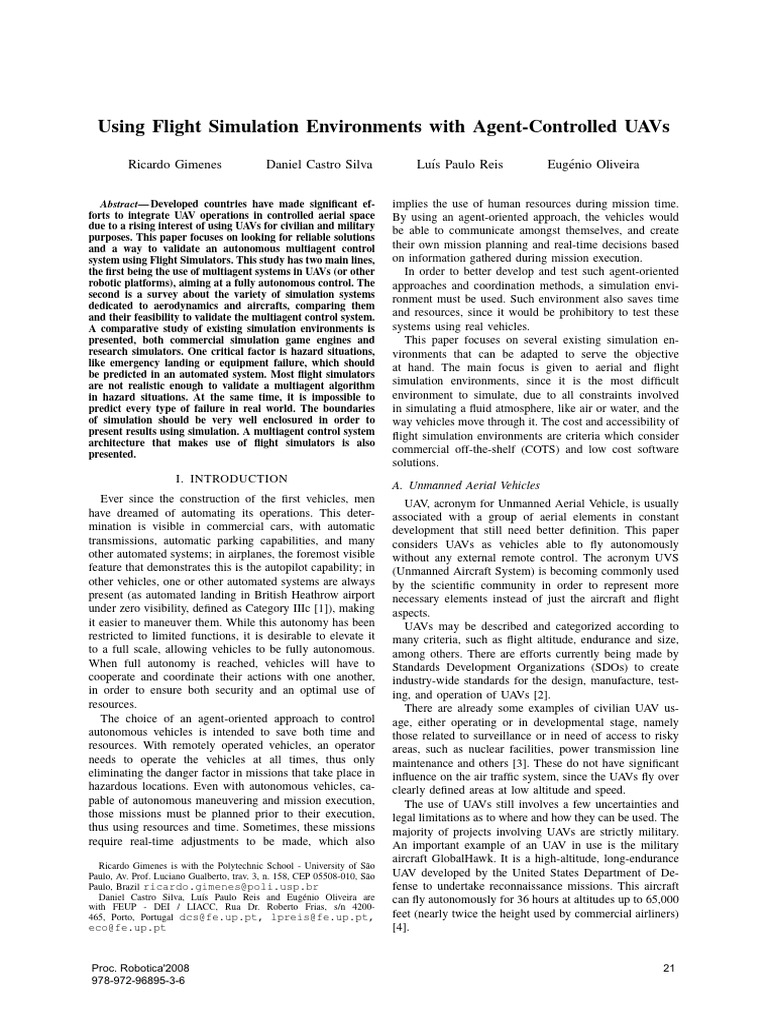 Using Flight Simulation Environments With Agent-Controlled UAVs | PDF ...