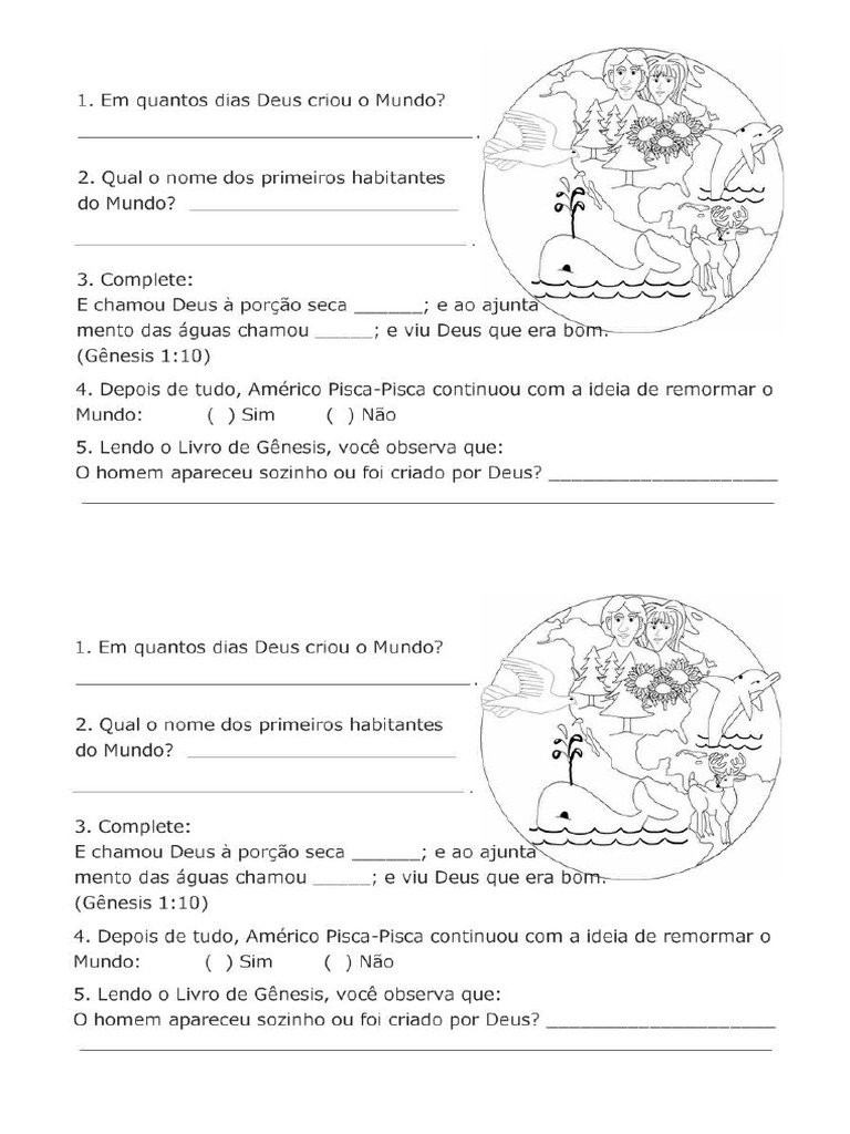 Criação Do Mundo Atividade | PDF