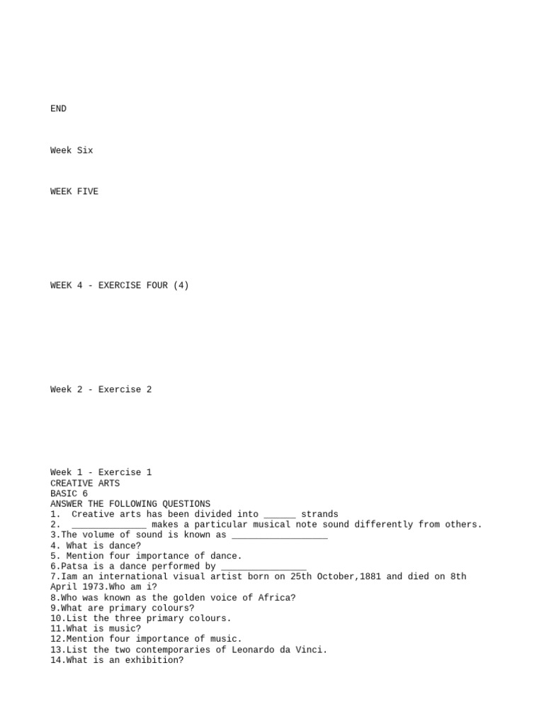 Creative Arts Exercises and Questions | PDF