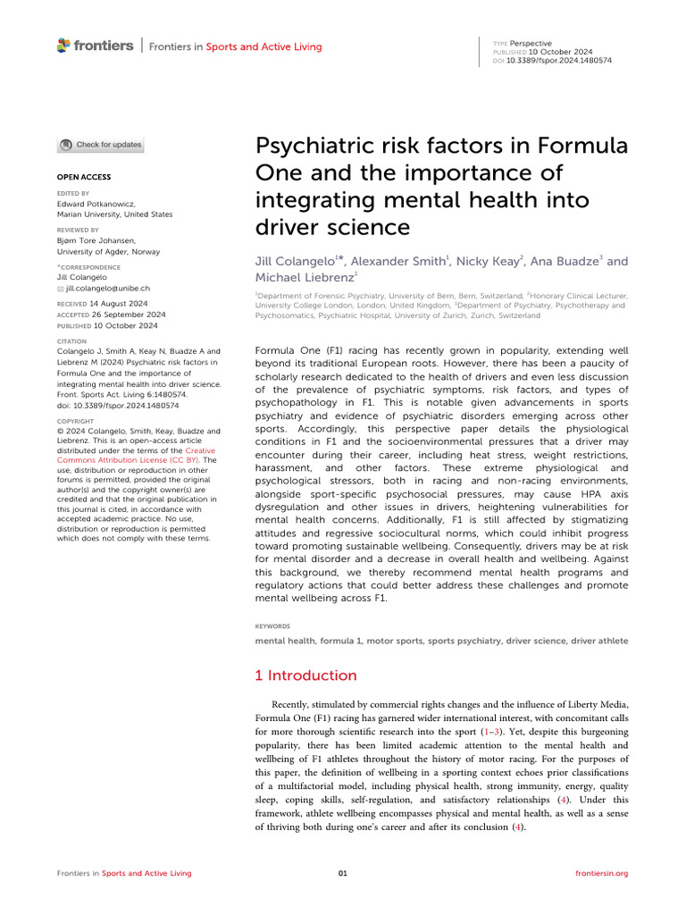 Mental Health Risks in Formula One Drivers | PDF | Stress (Biology ...
