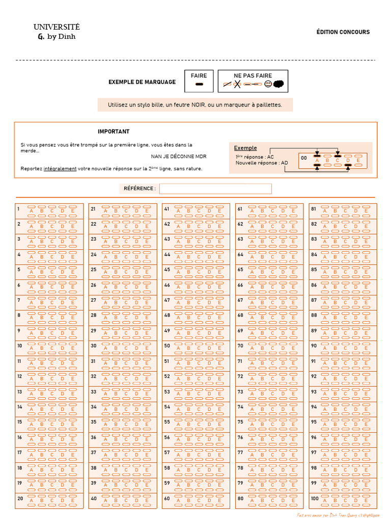 Grille QCM Vierge à Imprimer | PDF