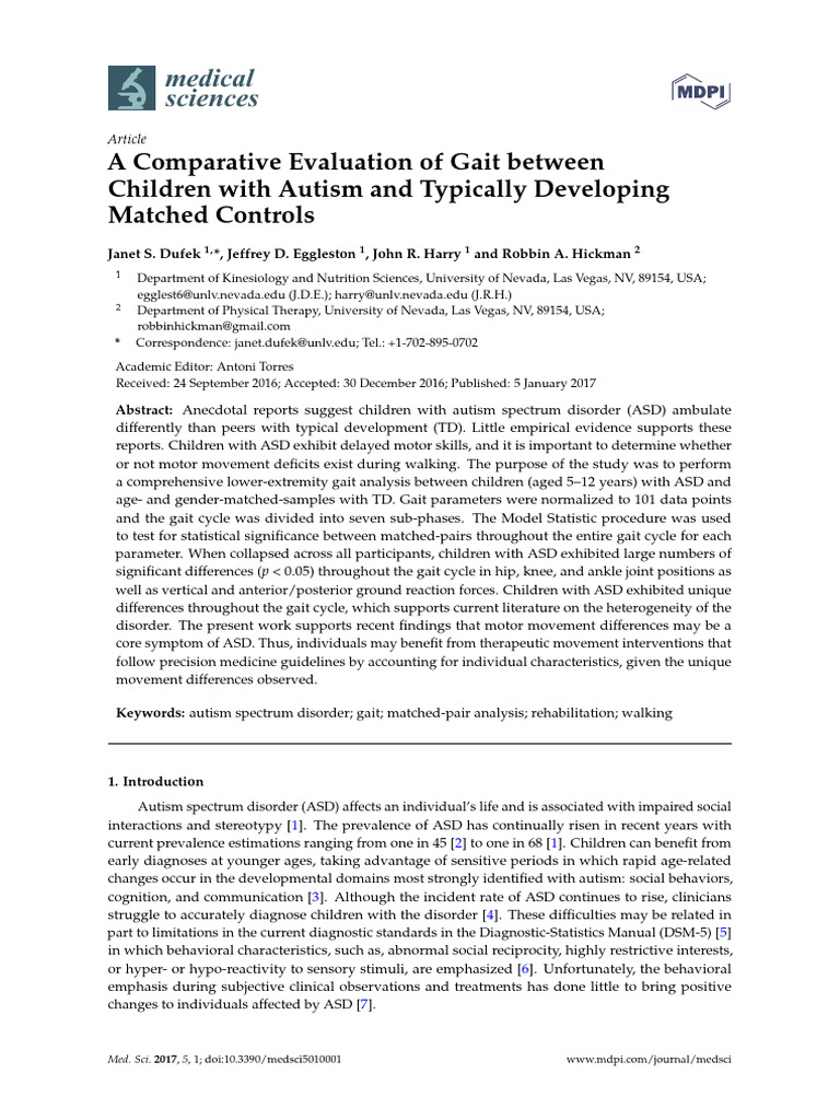 A Comparative Evaluation of Gait Between | PDF | Autism Spectrum ...