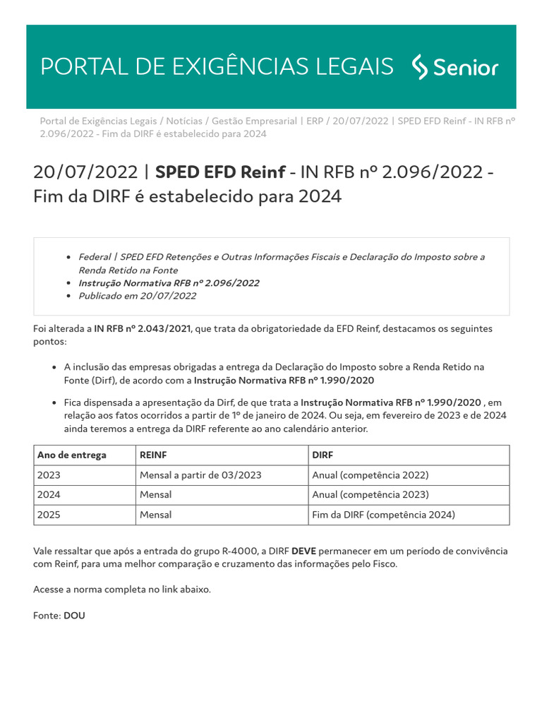 Fim da DIRF em 2024: Novas Regras | PDF