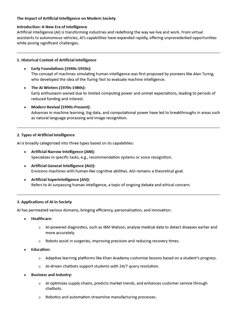 The Impact of Artificial Intelligence On Modern Society | PDF ...