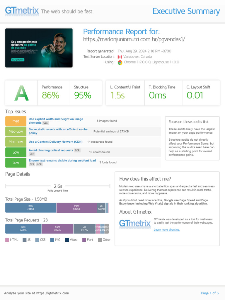 GTmetrix Performance Report Summary | PDF | Web Development | Hypertext