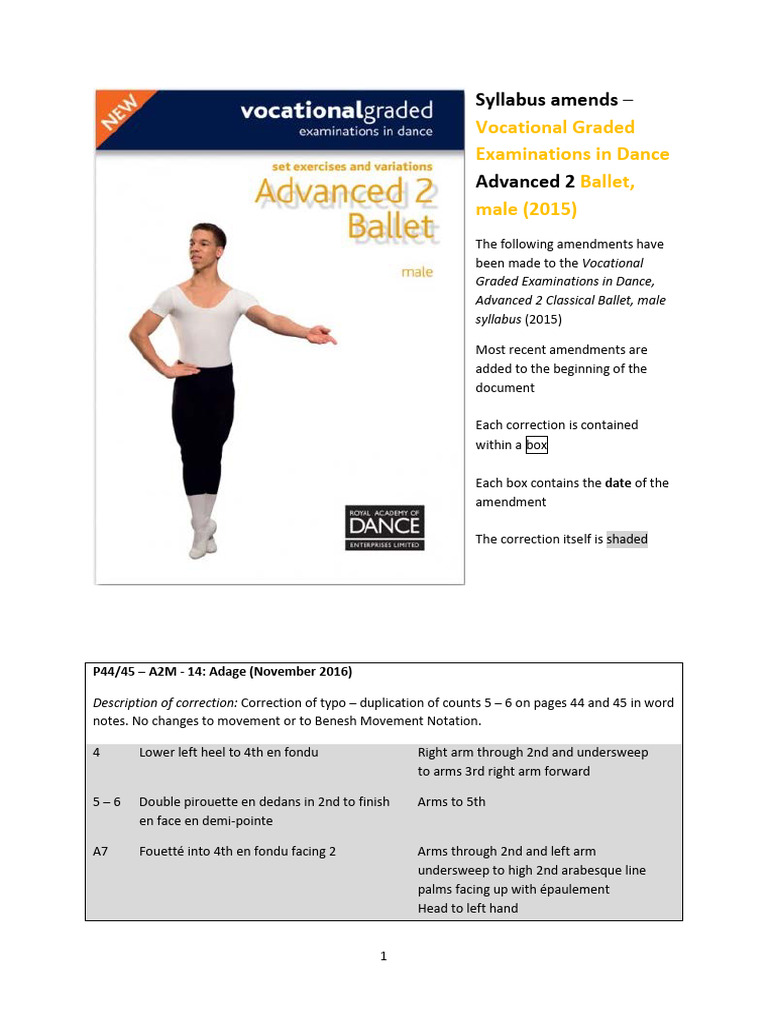 Advanced 2 Ballet Syllabus Amendments | PDF | Performing Arts | Concert ...